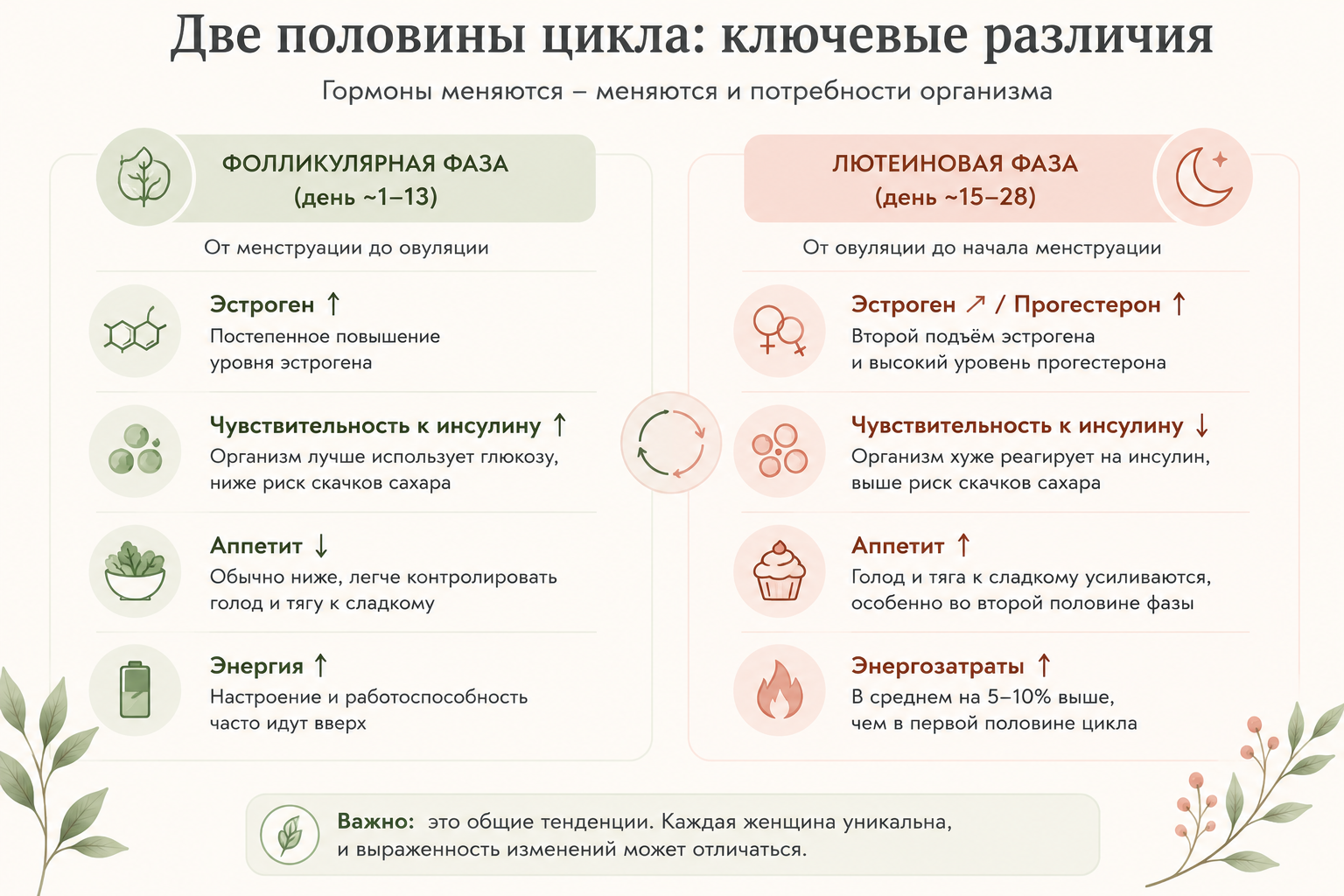 Питание по фазам цикла: что есть в каждую фазу, чтобы поддержать гормоны и самочувствие