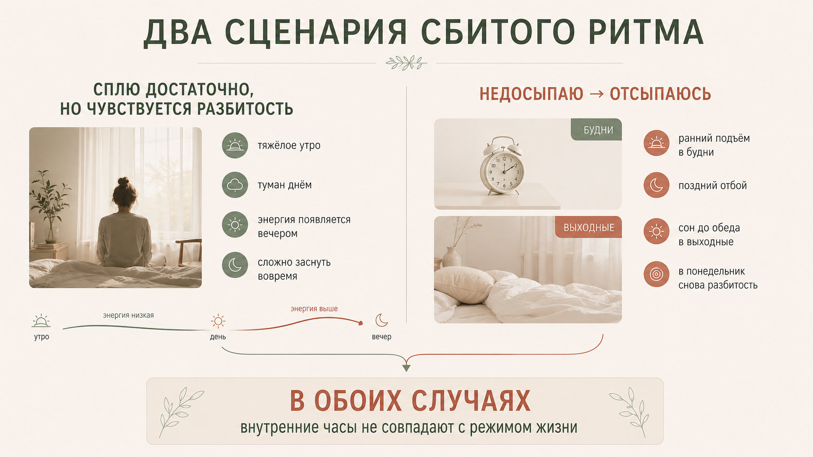 Недосып и сбитые ритмы: почему спишь вроде достаточно, а сил всё равно нет